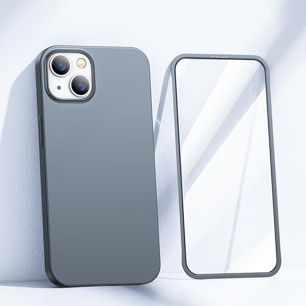 Cover til iPhone 13, bag- og frontcover + hærdet glas, grå