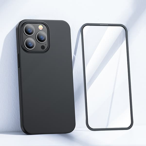 Deksel til iPhone 13 Pro, bak- og frontdeksel + herdet glass, svart