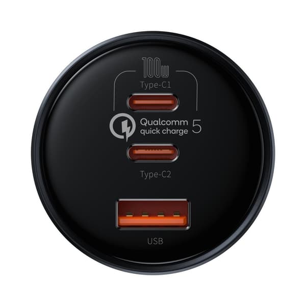 Hurtig USB biloplader USB-C 160W PPS Quick Charge 5 PD grå