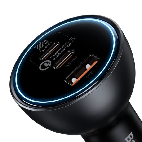 Hurtig USB biloplader USB-C 160W PPS Quick Charge 5 PD grå