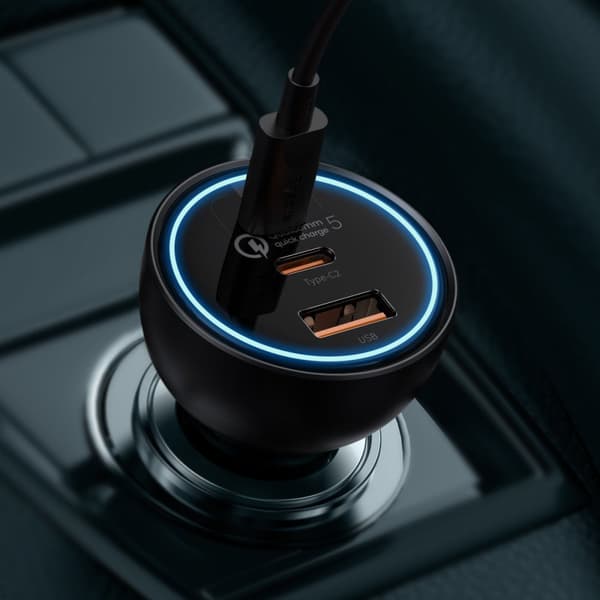 Hurtig USB biloplader USB-C 160W PPS Quick Charge 5 PD grå