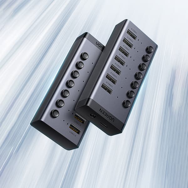 7-i-1 multifunktionel HUB USB-C splitter - 7x USB 3.0 PD DC 12V grå
