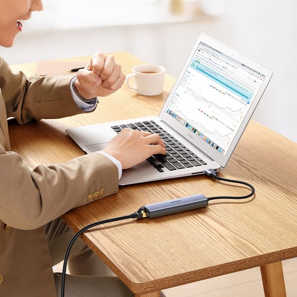 Multifunktionell HUB adapter splitter USB 3.0 - 3x USB Ethernet RJ-45 USB-C PD grå