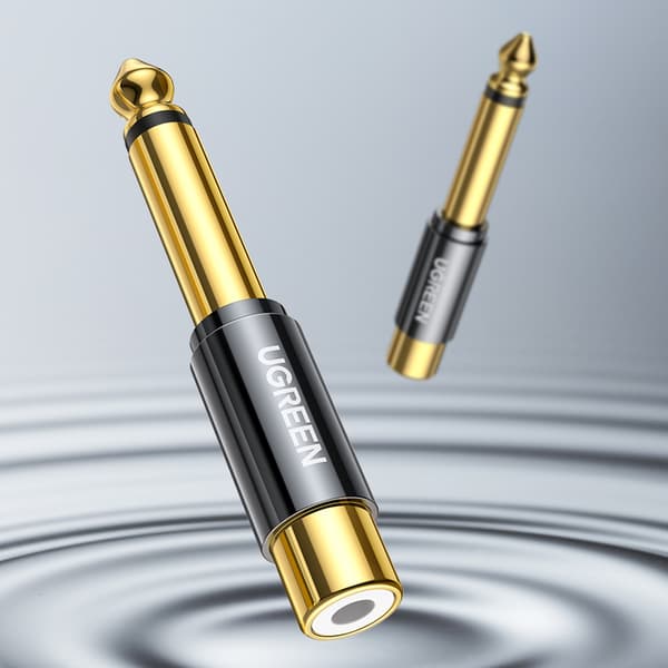 Adapter stik jack adapter 6,35 mm han til RCA hun guld