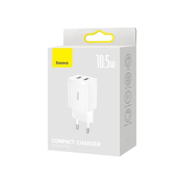 Liten Kompakt 2x USB 10,5W vegglader hvit