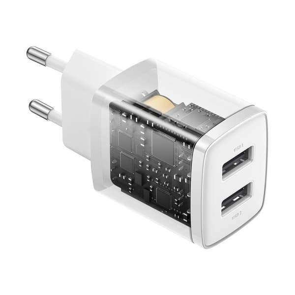Liten Kompakt 2x USB 10,5W vegglader hvit