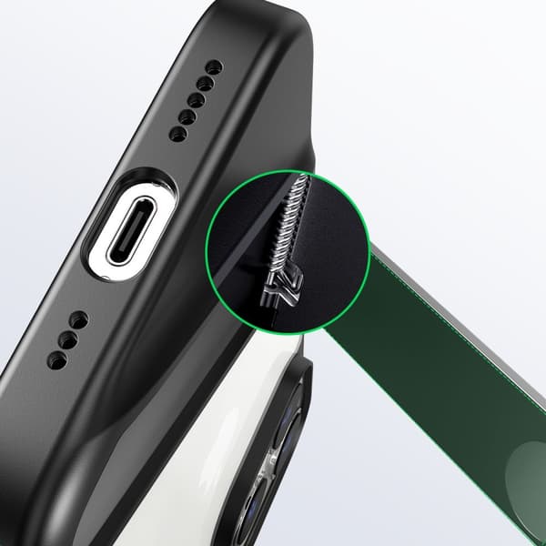 Stivt deksel med gelramme og innebygd stativ for iPhone 14 Pro svart