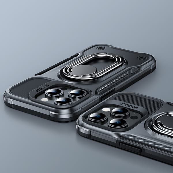 Taske til iPhone 14 Pro, pansret cover med stativ og ringholder, sort