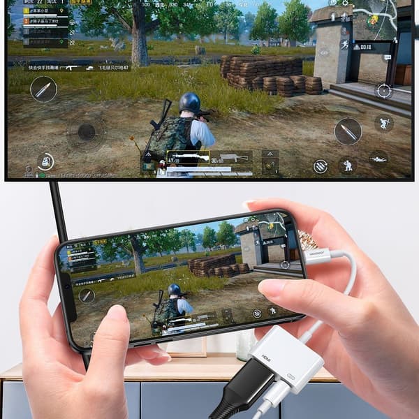 iPhone Lightning - HDMI FullHD + Lightning adapteri valkoinen