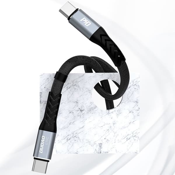 Kabel fladkabel USB-C - USB-C L10C PD 100W 23cm sort