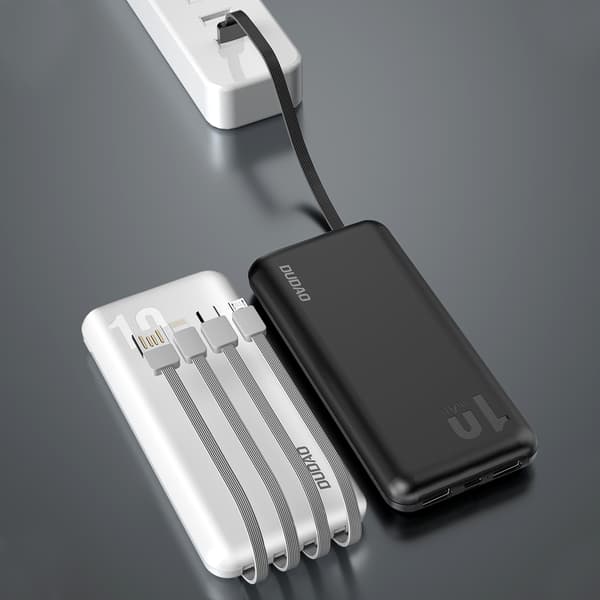 Powerbank K6Pro 10000mAh universal med USB-C microUSB Lightning-kabel, svart