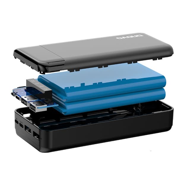 Rummelig 20000mAh powerbank med 3 indbyggede USB-C microUSB Lightning-kabler, hvid