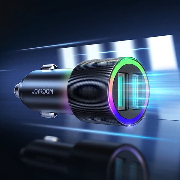 2x USB-autolaturi taustavalolla 24W musta