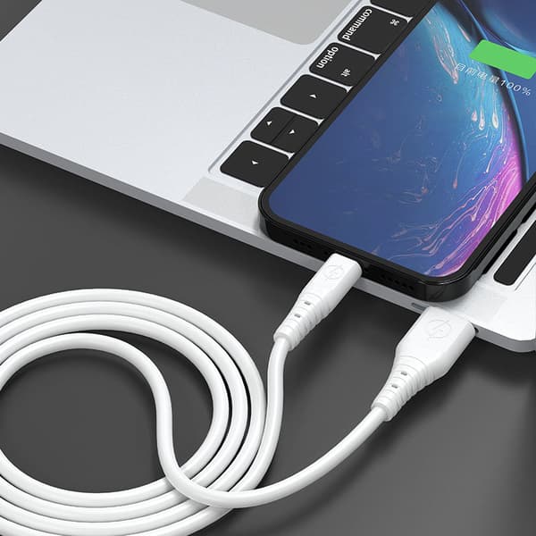 Fleksibelt kabel USB - USB-C 6A 1m hvid