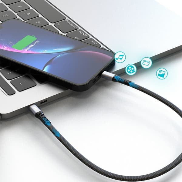 Kort flatkabel til iPhone USB-C - Lightning L10P PD 20W 23cm svart