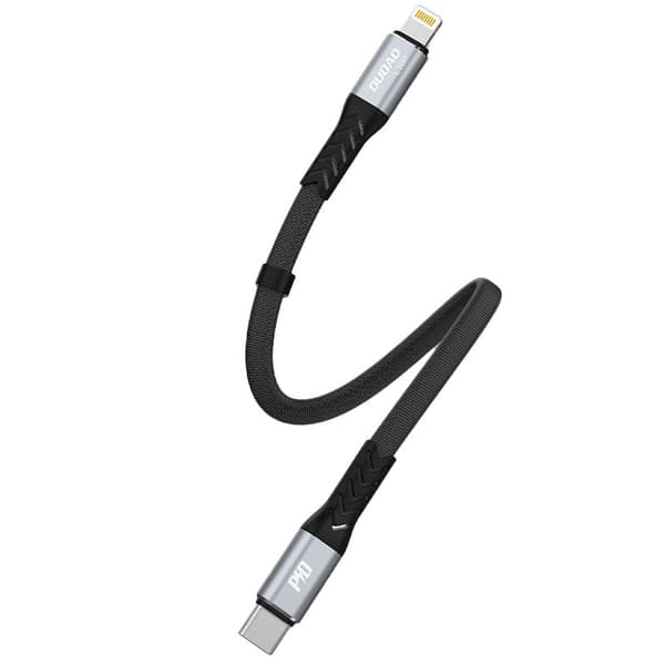 Kort flatkabel til iPhone USB-C - Lightning L10P PD 20W 23cm svart