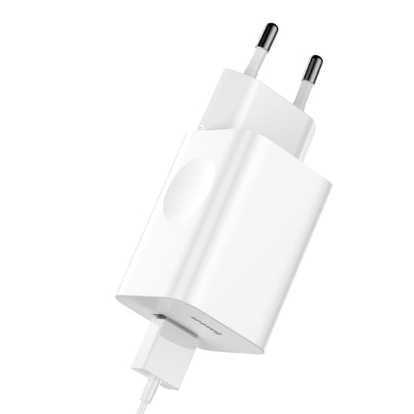Seinälaturi, virtalähde USB Quick Charge 3.0 -kaapelille, valkoinen