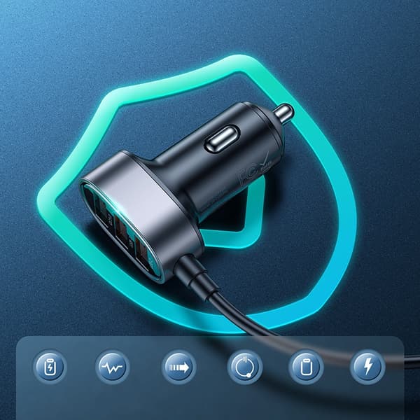 Hurtig billader for 5x USB-A med skjøteledning 45W, sort
