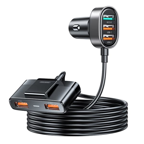 Hurtig billader for 5x USB-A med skjøteledning 45W, sort