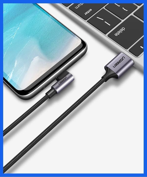 Stark flätad vinklad kabel USB - USB-C QC 3.0 3A 2m grå