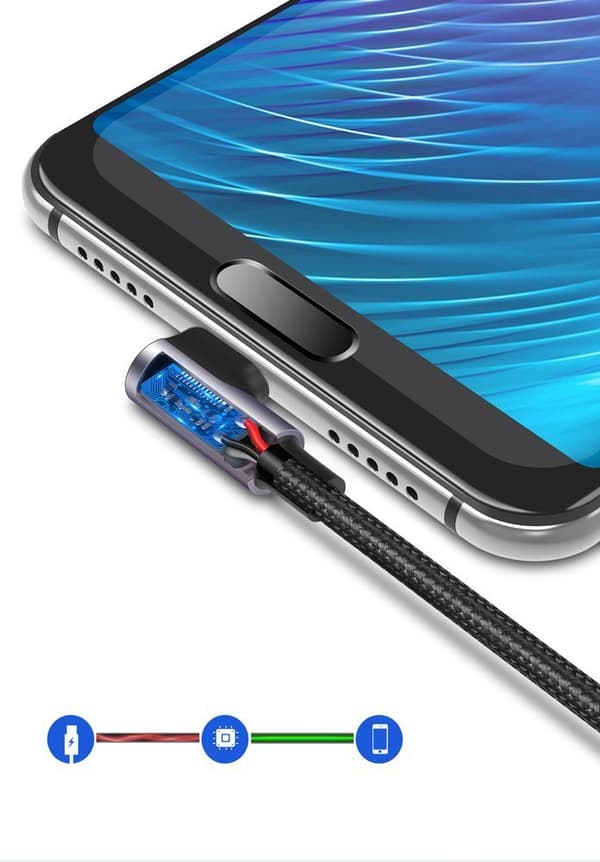 Stark flätad vinklad kabel USB - USB-C QC 3.0 3A 2m grå