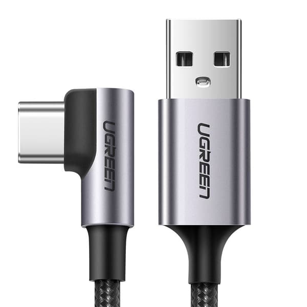 Stark flätad vinklad kabel USB - USB-C QC 3.0 3A 2m grå