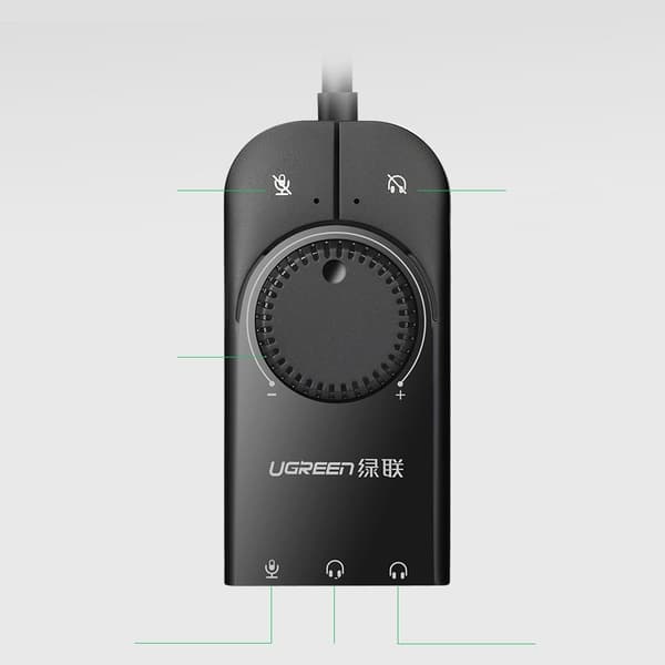 Ekstern lydkortadapter USB - 3,5 mm minikontakt med volumkontroll 15cm svart