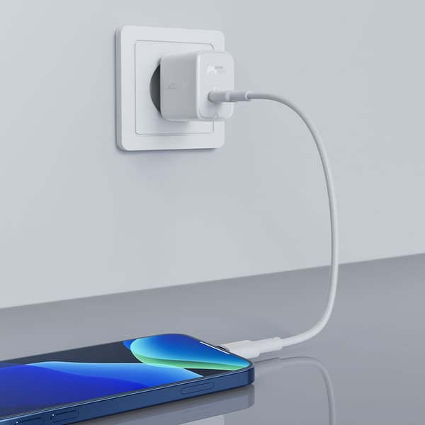 GaN USB-C 30W PD QC 3.0 AFC FCP vegglader sort