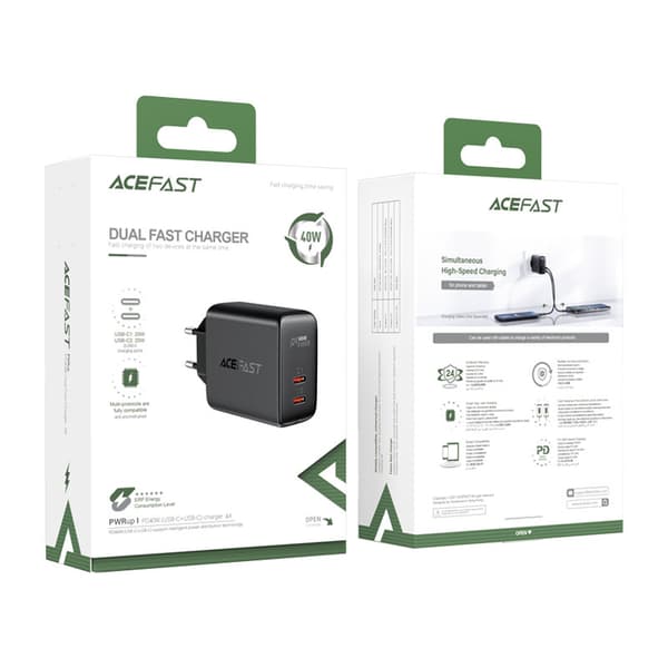2x USB-C 40W netoplader PPS PD QC 3.0 AFC FCP sort