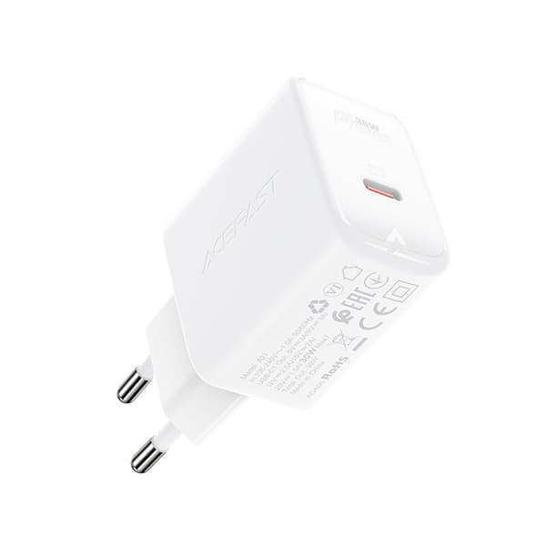 GaN USB-C 30W PD QC 3.0 AFC FCP nätverksladdare vit
