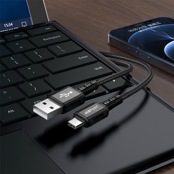 Flätad kabel USB - USB-C 3A 1,2m svart