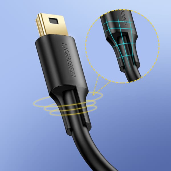 Kabel USB - mini USB 5-stift guldpläterad 0,5m svart