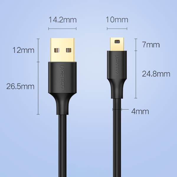 Kabel USB - mini USB 5-stift guldpläterad 0,5m svart