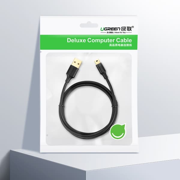 Kabel USB - mini USB 5-stift guldpläterad 0,5m svart