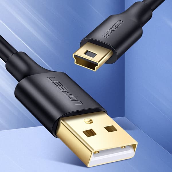 Kabel USB - mini USB 5-stift guldpläterad 0,5m svart