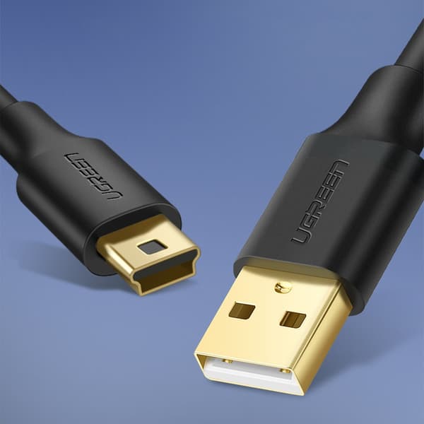 Kabel USB - mini USB 5-stift guldpläterad 0,5m svart