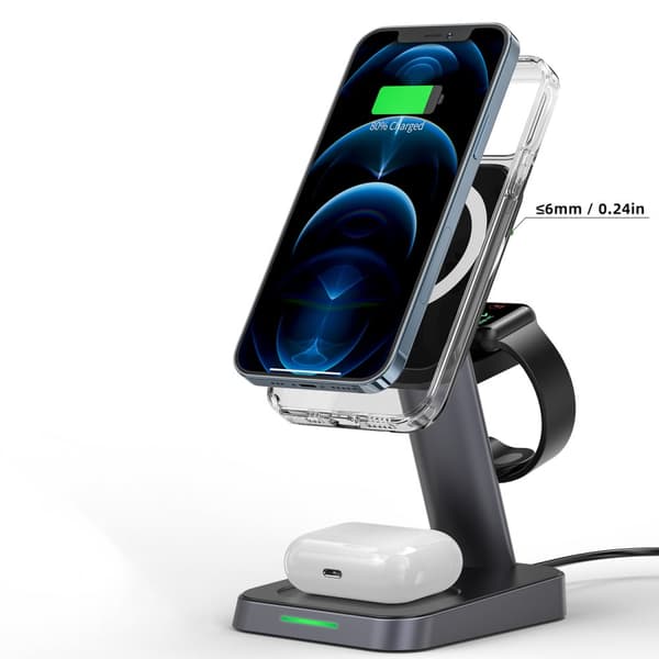 3-i-1 Qi-lader 15W med magnetisk holder for iPhone Apple Watch og AirPods svart