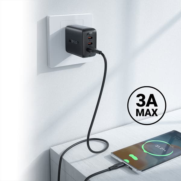 Telefonkabel USB - USB-C 3A 1,2m sort