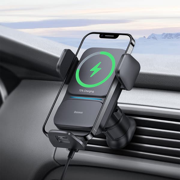 Induktiv billader + Wisdom grille telefonholder, svart