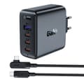 Miniatyrbilde 1 av 4: GaN rask nettverkslader 3x USB-C 1x USB-A + vinklet USB-C-kabel 100W 2m svart