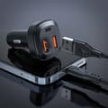 Miniatyrbillede 5 af 5: Biloplader 2x USB 1x USB-C 66W Strømforsyning QC 4.0 sort