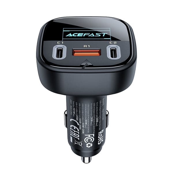 Billader med display 2x USB-C 1x USB 101W Strømforsyning QC 4.0 svart