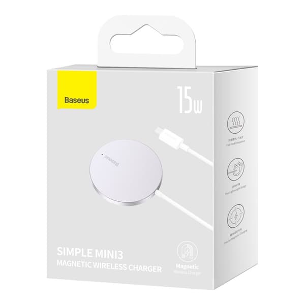 Liten induktiv lader for MagSafe Simple Mini3 15W telefon, sølv