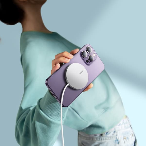 Liten induktiv lader for MagSafe Simple Mini3 15W telefon, sølv