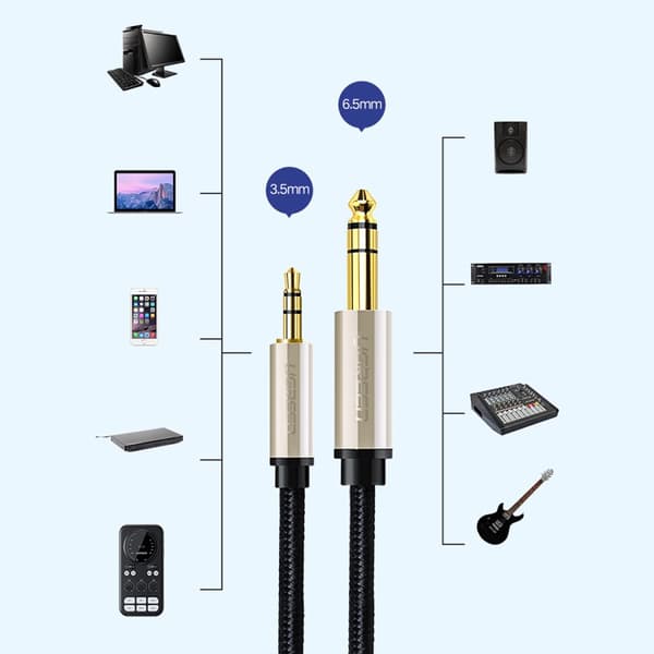 Kabellydadapter TRS mini jack 3,5 mm - jack 6,35 mm 1 m grå