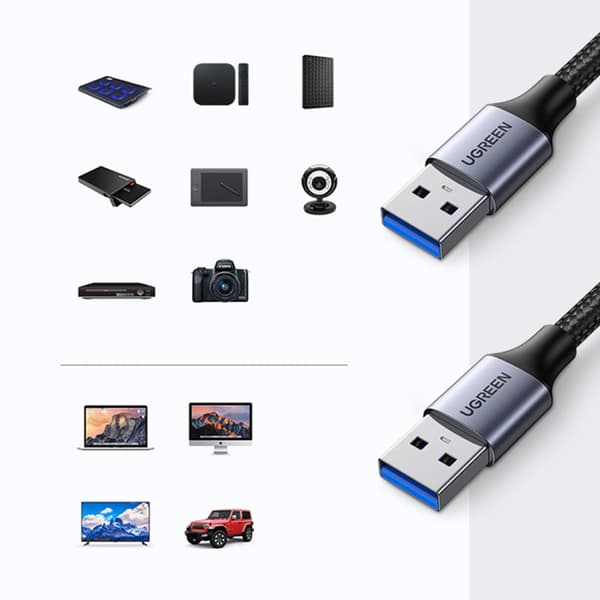 Slitstark flätad kabel USB 3.0 5Gb/s 2m grå