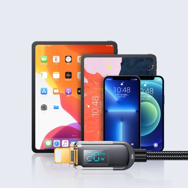 iPhone USB-C - Lightning kabel med display 20W 1,2 m sort