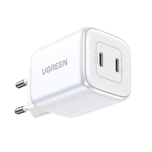 Hurtig GaN oplader 2x USB-C 45W QC PD hvid