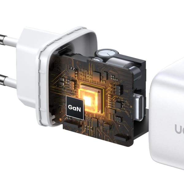 Hurtig GaN oplader 2x USB-C 45W QC PD hvid