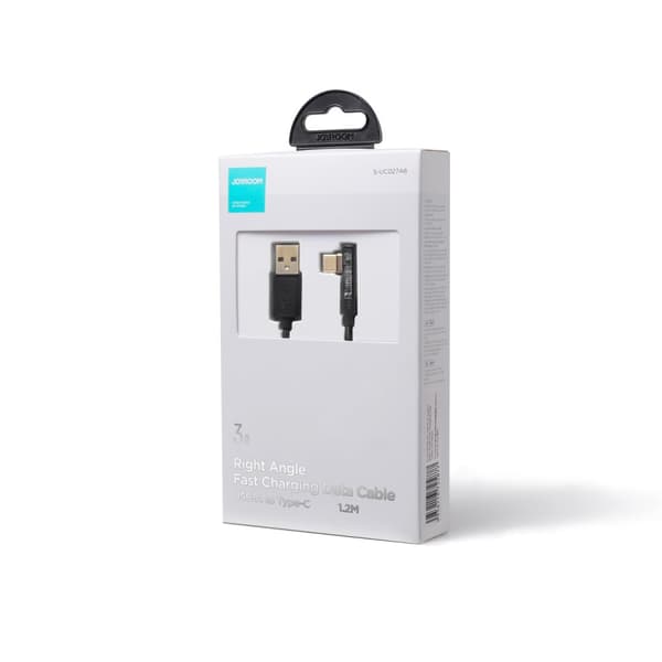 Vinklet USB-C - USB-kabel til hurtig opladning og dataoverførsel 3A 1,2m sort